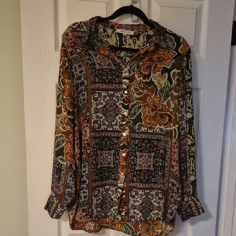 Elegant Multicolor Patchwork Button-Down Shirt